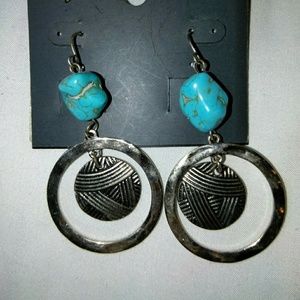 Turquoise Stone & Silver Dangle Earrings